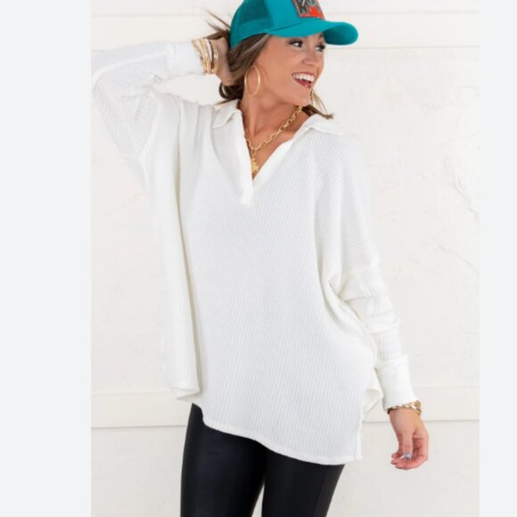 new FREE PEOPLE We The Free Travis Polo/Ivory 252 - Picture 3 of 12